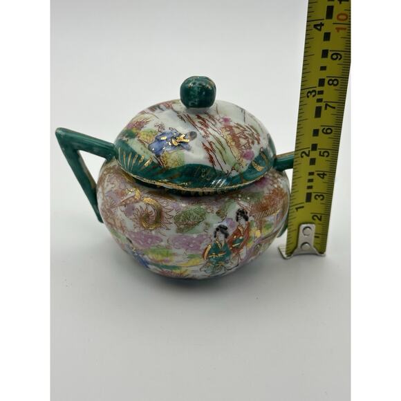 Vintage Geisha Girl Sugar Bowl and S & P Porcelian Green Handles Japan - Picture 10 of 10